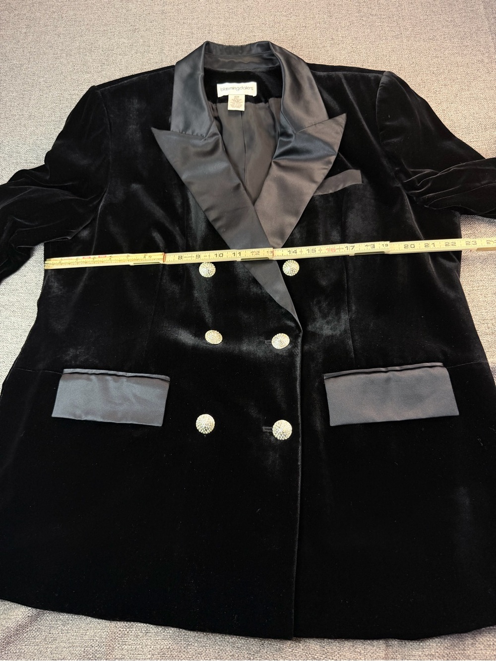 Bloomingdale's Black Velvet Double-Breasted Blazer with Satin Trim - Picture 8 of 12
